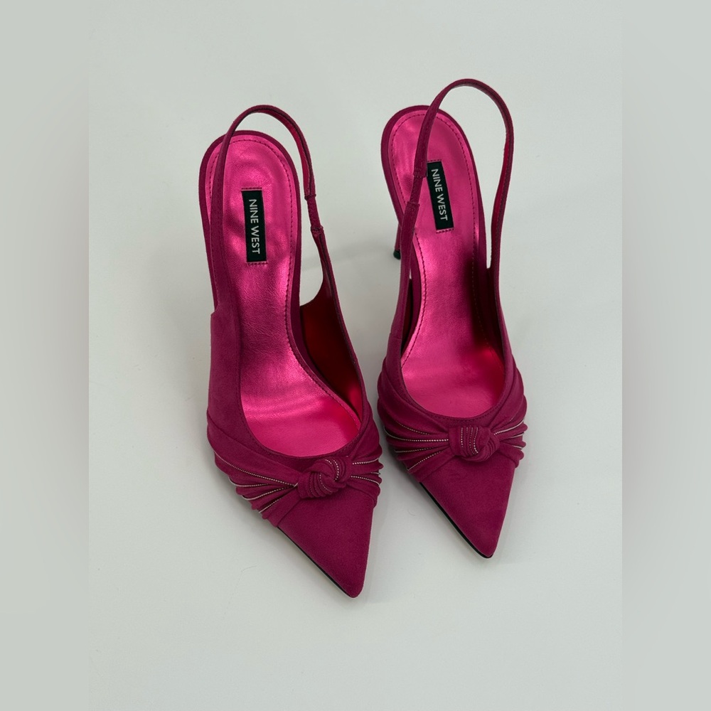 Nine West Faive Pink Suede Slingback Stiletto Pointed Toe Knot Detail Heels - Picture 6 of 16